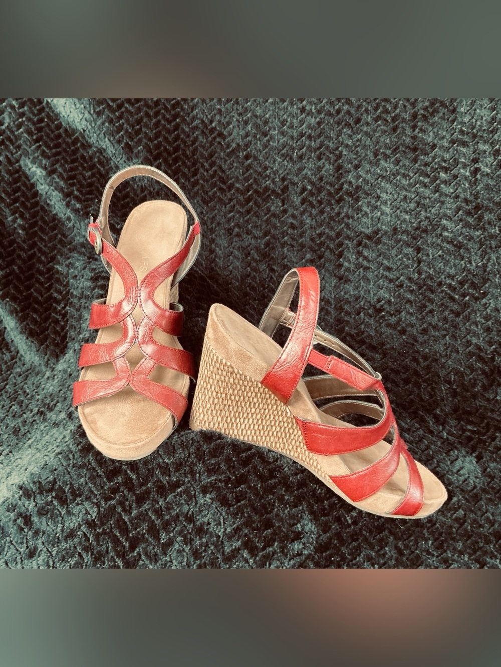 AEROSOLES Red Strappy Wedge Sandals